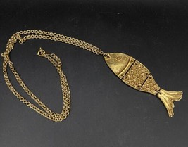 Accessocraft N.Y.C. Goldtone 18” Pendant Necklace Reticulated Fish Vintage - £31.00 GBP