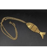 Accessocraft N.Y.C. Goldtone 18” Pendant Necklace Reticulated Fish Vintage - £31.13 GBP