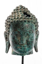 Antique Thai Style Mounted Dvaravati Bronze Buddha Head Statue - 20cm/8&quot; - £290.42 GBP