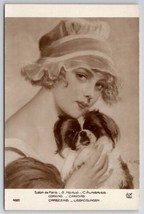 Pretty Lady With Pekingese Dog c1910 By G Herve Salon De Paris Postcard A38 - £15.71 GBP