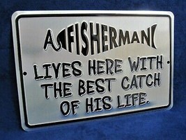 FISHERMAN Lives Here -*US MADE*- Embossed Metal Sign - Man Cave Garage B... - $15.75