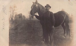 MAN HOLDING REINS OF HORSE~1906 REAL PHOTO POSTCARD - $10.12