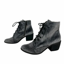 Dolce Vita Grey Velvet Lace-Up Ankle Boots Block Heel &amp; Side Zipper Size... - $50.83 CAD