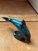 Small Blue Mountain Green &amp; Black Glazed Red Art Pottery DOLPHIN Figurine – - £11.00 GBP