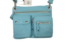 GENUINE FOSSIL SKY BLUE YELLOW SADDLE SUTTON LEATHER CROSSBODY SHOULDER ... - $79.90