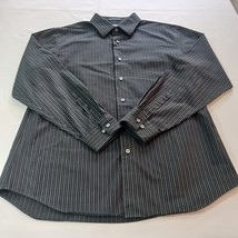 Apt.9 Shirt L Button Up Black &amp; Gray Striped Superfine 80&#39;s Striped Long... - €7,15 EUR