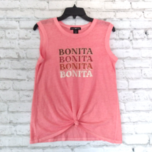 Kandy Kiss Top Girl Large 14 Pink Sleeveless Knotted Bonita Repeat Tee C... - $15.99