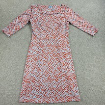 J McLaughlin Dress XS Orange Blue 3/4 Sleeve Sheath Stretch Midi Office ... - £35.97 GBP