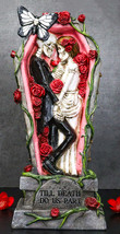 Wedding Bride and Groom Skeletons In Rose Coffin Till Death Do Us Part Figurine - £36.67 GBP