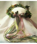  Head Wreath - Aspen - Green Gold &amp; Pink /Hand Crafted / Renaissance / W... - £44.70 GBP