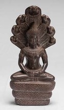 Ancien Bayon Style Khmer Pierre Assis Naga Méditation Bouddha - 39cm/16 &quot; - $3,132.04