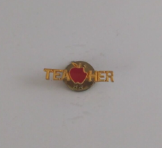 Vintage Teacher With Red Apple Gold Tone Lapel Hat Pin - £5.85 GBP