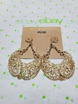 Erica Lyons Gold Tone French Wire Dangle Drop Crescent Filigree Earrings New - £11.37 GBP