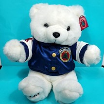 Christmas Teddy Bear Stuffed Plush White 17&quot; Team Santa Blue Jacket 1998 - £23.48 GBP