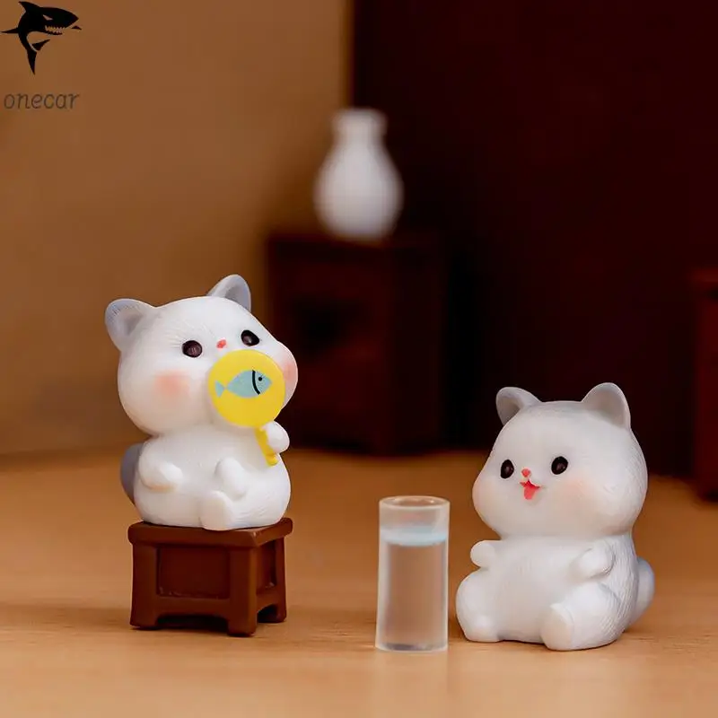 Miniature Cute Cat Micro Landscape Resin Ornaments For Home Decoration Animal - £7.64 GBP+