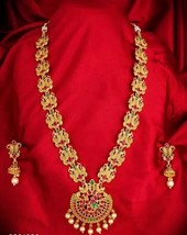 Temple Design Jewelry Set Kundan Necklace Earrings South Women Bridal Setr - $32.07