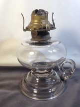 Large Finger Oil Lamp Clear 5&quot; T w Pedestal Foot  5&quot; Dia Font Love the H... - £23.86 GBP