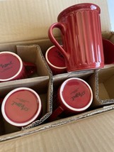 Lot Of 6 JCP Penney Home Coffee Mugs Ta11 Mug Red Italiana Ribbed Ceramic - £9.07 GBP