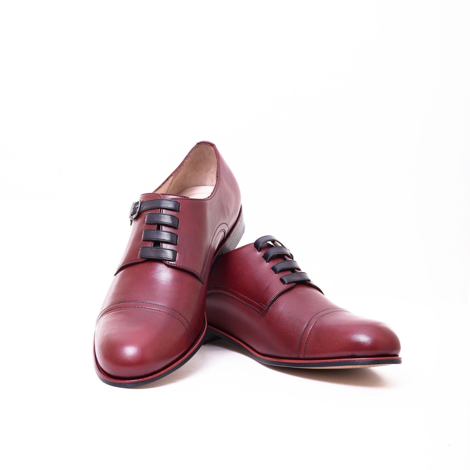 NEW Handmade Men's New Burgundy Color shoes, Men Cap Toe Strap Leather Fashion S