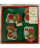 Vintage Set of 4 Fabric Plush Cotton Poly Holiday Teddy Bear Napkin Rings - £7.85 GBP