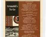 Grimaldi&#39;s Coal Brick Oven Pizzeria Menu Many Locations  - £9.47 GBP
