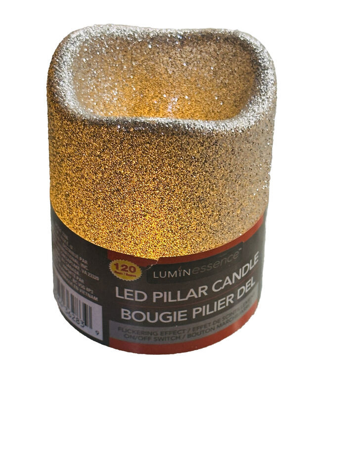Luminescence LED Gold Color Pillar Glittered Candle Battery Operated-New-SHIP24H