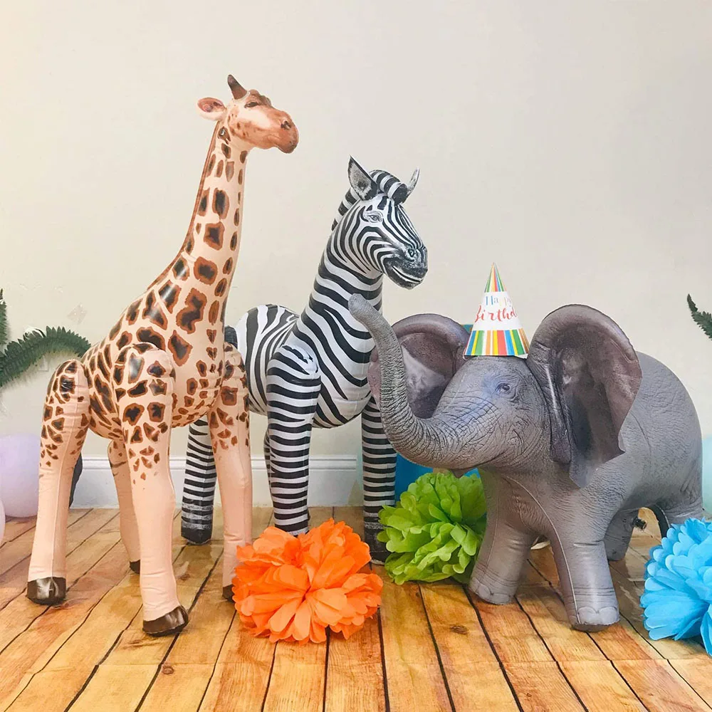 Play Large Simulation Giraffe Zebra Jungle Animals Inflatable Balloon Elephant R - £27.91 GBP