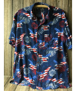 George Men&#39;s Hawaiian Shirt Fireworks Patriot Eagle 4th July Shirt SZ M ... - £14.40 GBP