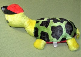 Vintage Turtle Plush 20&quot; Hard Stuffed Green Black Yellow Red Cap Made In Korea - £19.43 GBP