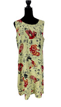 Tianello Geisha Girl Sleeveless Tank Dress Pale Green &amp; Red Tencel Size L - $29.70