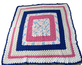 Hand Crocheted Squares Pattern Afghan Lap Robe Throw Baby Blanket Multi Color - £14.98 GBP