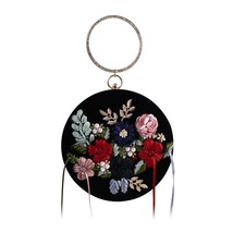 Exquisite Handmade Flower Embroidery Evening Bag Round Shape Tel Decor Chinese S - £76.91 GBP