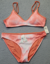 Aerie Bikni Set Womens Large Pink Stretch Crinkle Voop Polyester Sphagetti Strap - £24.28 GBP