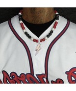 Iced Crystal Disco Ball Beaded Baseball Necklace Red Black Lightning Pen... - $320.24 MXN+