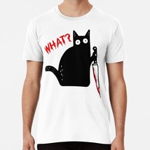 Funny Murderous Cat Holding Knife Halloween Costume Black What? USA T-Shirt - £17.60 GBP