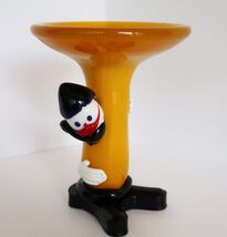 Vintage hand blown orange art glass clown pedestal candle holder or compote - $39.99