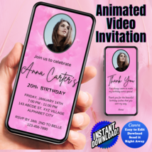 Any Age Invite, Pink Flower Digital Invitation, Video Invite Animated In... - £4.68 GBP