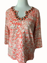 Ruby Rd quarter sleeve coral beaded embellished scoop neckline spandex top Large - £21.99 GBP