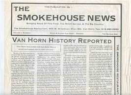 The Smokehouse Menu Van Horn Texas History Burned Down in 2002  - £22.10 GBP