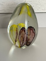 Vintage Multicolor Decorative Large Egg Shaped Glass Paperweight Yellow Purple - £18.57 GBP