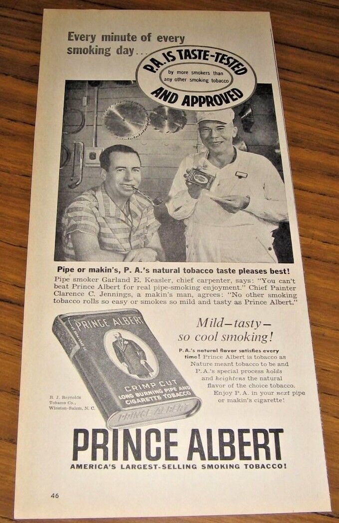 Primary image for 1956 Print Ad Prince Albert Tobacco Carpenter & Painter Smoke Pipe