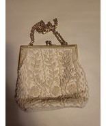 Vintage Cream Ivory Hand Beaded Evening Bag Clutch Purse Chain Handle Ad... - $17.41