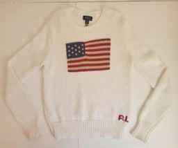 POLO Ralph Lauren Flag Sweater White Trending Sz Girls XL 16 Runs Small ... - $58.04