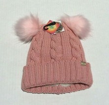 Winter Warm Knitted Soft Faux Fur Double Pom Beanie Hat with Plush Lining Pink#C - £10.52 GBP