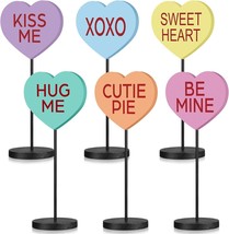 Geetery 6 Pieces Valentine&#39;s Day Wood Heart Tabletop Decor Heart Tall Standing - £20.96 GBP