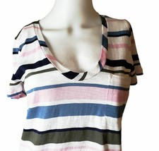 Caslon Scoop Neck Pink/Blue/Black/White Stripe Pocket Tee Shirt Top  S New - £15.38 GBP