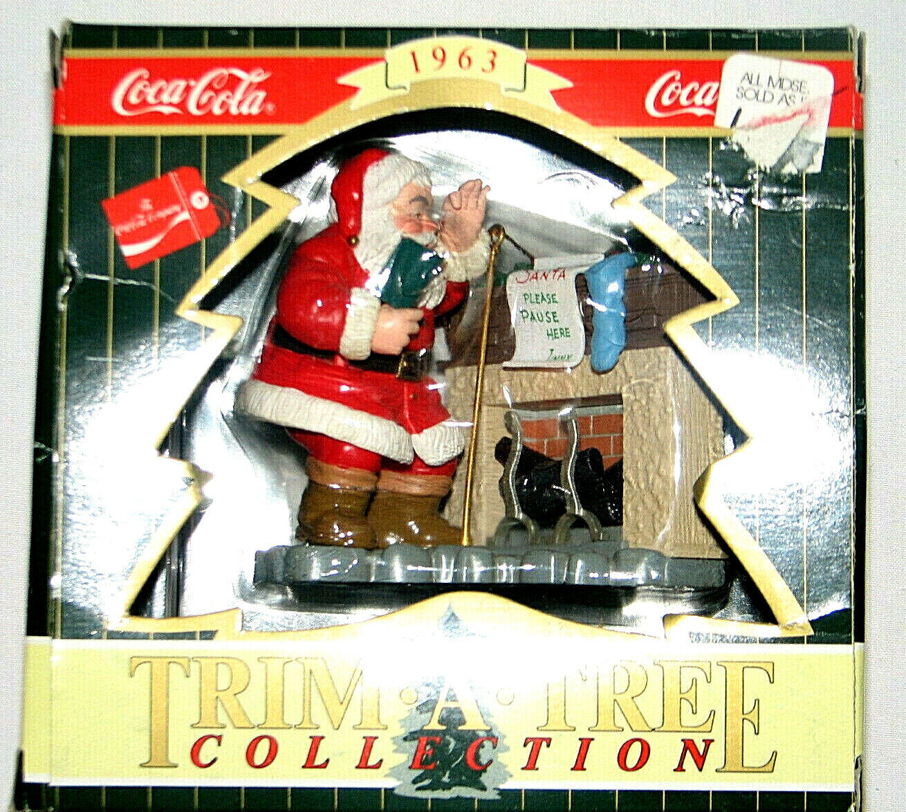 Coca Cola Santa Fireplace Christmas Ornament Checking List Good Boys Girls 1963 - £5.39 GBP
