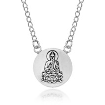Serene Meditation Sitting Buddha Medallion Sterling Silver Necklace - £18.01 GBP