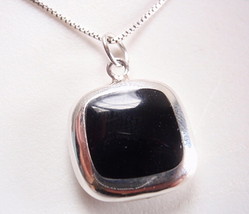 Reversible Black Onyx and Mother of Pearl 925 Sterling Silver Square Necklace - £33.07 GBP