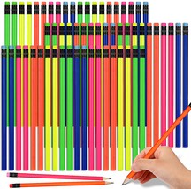 Outus Kids Neon Pencils Hb Wood Pencil With Eraser Fluorescent Colored Round - £25.37 GBP